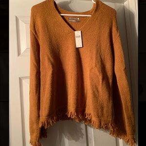 Anthropologie Gold Sweater with fringe detail NWT XS